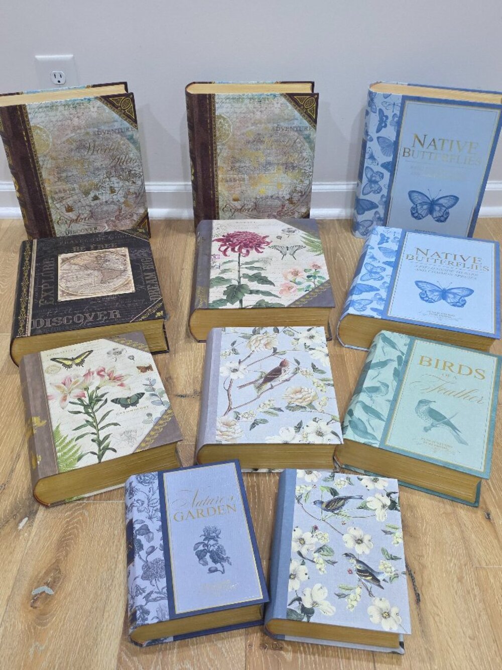 Punch Studio Decor Storage Box Gold Foil Fake Books Flower Map Vintage